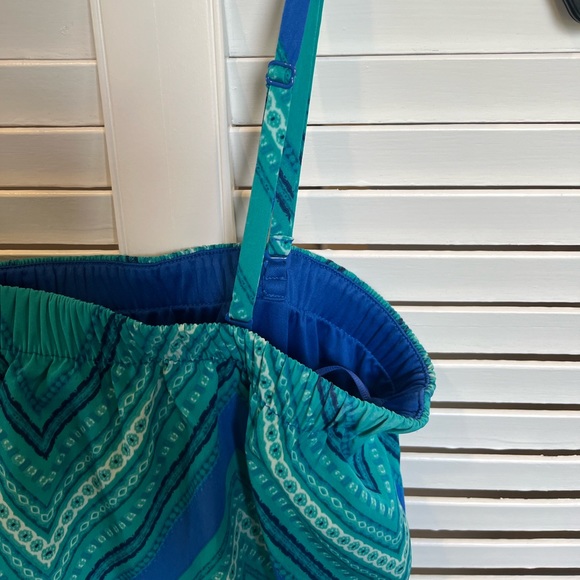 EXPRESS Scarf Print Tube Dress - Green & Blue - Picture 7 of 9